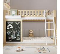 Moimhear Letto a soppalco, con una piccola lavagna da dipingere, con scatola portaoggetti, ringhiera di sicurezza, spazio sotto il letto, pino + MDF, bianco+naturale, 90 x 200 cm
