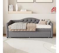 Moimhear Letto giornaliero, 90 x 200 cm, con letto estraibile, divano letto, letto singolo (senza materasso), lino, stile minimalista (grigio)