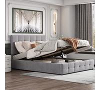 Moimhear Letto Imbottito 140 x 200 cm, Matrimoniale Con Vano Idraulico Sollevabile, Testiera Regolabile in Altezza, per Adulti (Grigio)