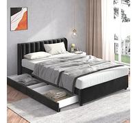 Moimhear Letto imbottito 160 x 200 cm, letto matrimoniale in flanella con rete a doghe, schienale 2 cassetti (nero (160 x 200 cm)