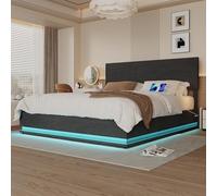 Moimhear Letto imbottito 160 x 200 cm, rete a doghe in metallo e cassetta del letto, letto matrimoniale con testiera regolabile in altezza e spazio idraulico (grigio scuro 1 (160 x 200 cm)