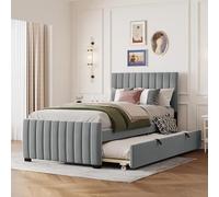 Moimhear Letto imbottito, 90 x 190 cm, con letto estraibile, singolo, tessuto velluto grigio, senza materasso