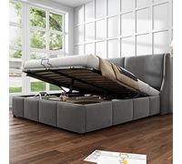 Moimhear Letto imbottito, a forma di orecchio, letto matrimoniale, letto funzionale idraulico, grigio (140 x 200 cm)