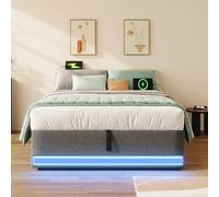 Moimhear Letto imbottito, barra LED, con USB e tipo C, con piccole tasche, design senza testiera, funzione di memoria idraulica (grigio, 90 x 200 cm)