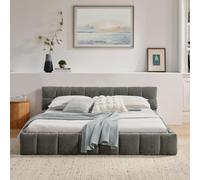 Moimhear Letto imbottito con rivestimento in ciniglia morbida come la seta, design trapuntato, realizzato in legno di eucalipto ecologico e robusto telaio in ferro, senza materasso (grigio scuro, 160