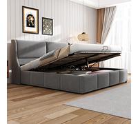 Moimhear Letto imbottito con spazio di archiviazione, a forma di orecchio, testiera per cuscino, matrimoniale, funzionale idraulico (180 x 200 cm)