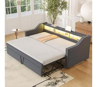 Moimhear Letto imbottito, divano letto allungabile, vano portaoggetti multifunzione, luce LED e presa USB, con rete a doghe (grigio scuro, 90/180 x 190 cm)
