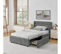 Moimhear Letto imbottito in ciniglia, con 2 cassetti di grandi volumi, ideale per studio e camera degli ospiti (grigio scuro, 90 x 200 cm)