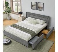 Moimhear Letto imbottito in ciniglia, con 2 cassetti di grandi volumi, ideale per studio e camera degli ospiti (grigio scuro, 140 x 200 cm)