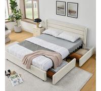 Moimhear Letto imbottito in ciniglia, con 2 cassetti di grandi volumi per la conservazione, ideale per studio e camera degli ospiti (beige, 160 x 200 cm)