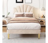 Moimhear Letto imbottito, letto 90 x 200 cm, letto matrimoniale con rete a doghe, per adulti e ragazzi (beige # (90 x 200 cm)