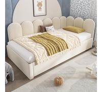 Moimhear Letto imbottito per il giorno, divano letto con letto estraibile, letto per bambini con rete a doghe, velluto (90 x 200 cm + 90 x 190 cm, beige, con letto estraibile)