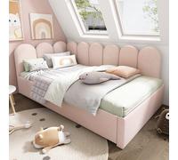 Moimhear Letto imbottito per il giorno, divano letto con letto estraibile, letto per bambini con rete a doghe, velluto (90 x 200 cm + 90 x 190 cm, rosa, con letto estraibile)