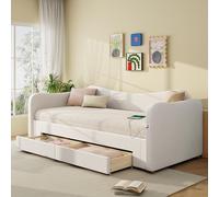 Moimhear Letto imbottito, per il giorno, per il divano, 90 x 200 cm, con 2 cassetti per lo stoccaggio, divano letto, estensibile fino a 180 cm, con porta USB, beige (bouclé, 1)