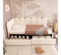 Moimhear Letto imbottito singolo con cassetti, in velluto, letto giornaliero, divano letto, 90 x 190 cm, con rete a doghe per ragazzi e adulti (beige)