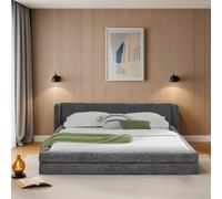 Moimhear Letto imbottito, tessuto di ciniglia delicato sulla pelle, schienale comodo, facile da montare, senza materasso (grigio scuro, 160 x 200 cm)