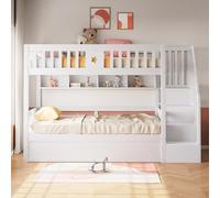 Moimhear Letto in legno, sotto letto idraulico, scala di stoccaggio, scaffali, letto a soppalco, letto a castello, letto per ragazzi (idraulico, bianco-1, 90 x 200 cm)