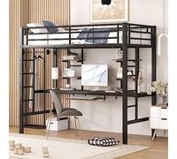 Moimhear Letto in metallo, 90 x 200 cm, letto a soppalco con scrivania e due librerie, per bambini, ragazzi e adulti (Nero 90x200cm)