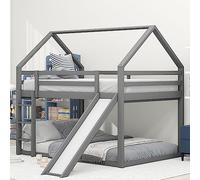 Moimhear Letto matrimoniale, 140 x 200 cm, letto a castello con scivolo e scala, per cameretta dei bambini, letto matrimoniale (grigio), WX000401-CL