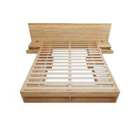 Moimhear Letto matrimoniale, 180 x 200 cm, letto in legno, con stazione di ricarica USB e TypeC, con 2 comodini, con cassetti, colore naturale