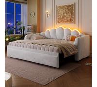 Moimhear Letto matrimoniale imbottito 90x200cm, divano-letto, con funzione estraibile e illuminazione LED, funzione estraibile piatta o in piedi, senza materasso (Grigio)
