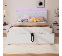 Moimhear Letto piatto, imbottito, con luce ambientale, può essere sollevato e abbassato, presa USB e tipo C, ampio spazio (bianco, 140 x 200 cm)