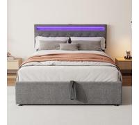 Moimhear Letto piatto, imbottito, con luce ambientale, può essere sollevato e abbassato, presa USB e tipo C, grande spazio (grigio, 140 x 200 cm)