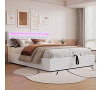 Moimhear Letto piatto, imbottito, con luce ambientale, può essere sollevato e abbassato, presa USB e tipo C, ampio spazio (bianco, 160 x 200 cm)