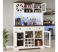 Moimhear Mobile alto moderno, armadio da cucina con illuminazione a LED intelligente, armadio laterale con portabottiglie per vino e antiribaltamento, mensole da incasso regolabili, design moderno