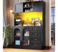 Moimhear Mobile da cucina, armadio a buffet, 120 x 40 x 188 cm, stile rustico, 4 ante, con portabevande (nero)
