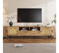 Moimhear Mobile per TV ovale con rattan, 200 x 40 x 49,5 cm, ante scorrevoli, ante e cassetti, effetto legno, gambe in metallo, armadio da soggiorno multifunzionale (naturale)