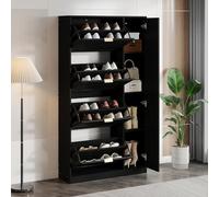 Moimhear Scarpiera moderna con specchio, 4 scomparti pieghevoli, ripiano regolabile dietro lo specchio destro, ideale per corridoio, nero, B80/H147/T24 cm