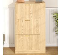 Moimhear Scarpiera moderna e minimalista in legno, 70 x 23,5 x 115 cm, design a tre porte, ripiani aperti, adatta per l'ingresso