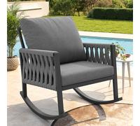 Moimhear Sedia a dondolo per esterni, con struttura in metallo resistente alle intemperie, cuscino confortevole, max. 120 kg, per giardino e terrazza (grigio)