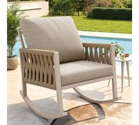 Moimhear Sedia a dondolo per esterni, con struttura in metallo resistente alle intemperie, cuscino confortevole, max. 120 kg, per giardino e terrazza (beige)