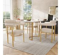 Moimhear Sedia da pranzo, materiale in velluto beige, comoda seduta rotonda, adatta per sala da pranzo, soggiorno e studio, gambe dorate (4)