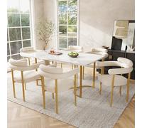 Moimhear Sedia da pranzo, materiale in velluto beige, comoda seduta rotonda, adatta per sala da pranzo, soggiorno e studio, gambe dorate (6)