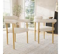 Moimhear Sedia da pranzo, materiale in velluto beige, comoda seduta rotonda, adatta per sala da pranzo, soggiorno e studio, gambe dorate (2)