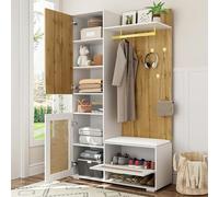 Moimhear Set appendiabiti, 110 x 38 x 190 cm, armadio con specchio, 5 ganci dorati, scarpiera, appendiabiti da parete, banco e illuminazione LED a 16 colori