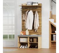 Moimhear Set appendiabiti alto 175 cm, effetto legno, con scarpiera, scaffale regolabile, asta appendiabiti e imbottitura, 84 x 37 cm, pratico mobile da corridoio