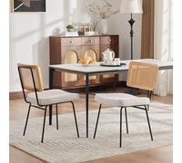 Moimhear Set di 2 sedie moderne per sala da pranzo, tappezzeria in ciniglia, senza braccioli, struttura in legno massello sullo schienale, effetto rattan, gambe in metallo regolabili, colore: avorio