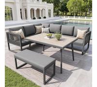 Moimhear Set di mobili da giardino con cuscino di alta qualità e cuscino per schiena, resistente alle intemperie, set di cuscini intrecciati a mano, in rattan sintetico, per 6-8 persone (grigio)