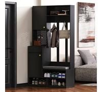 Moimhear Set guardaroba, Set completo per guardaroba con sedile, 4 ganci, porte e cassetti (Nero-1, 100 x 35 x 180 cm)