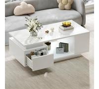 Moimhear Tavolino da caffè con cassetto, tavolino a LED lucido, con quattro ripiani laterali e un design traforato, 100 x 50 x 36 cm (bianco)