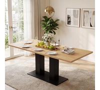 Moimhear Tavolo da pranzo allungabile, 140 (-180) x 70 x 75 cm, forma rettangolare, tavolo ispessito, stile semplice, tavolo per sala da pranzo, cucina, soggiorno (colore legno + nero)