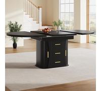 Moimhear Tavolo da pranzo allungabile, tavolo da pranzo, tavolo da cucina, allungabile verso ovale, 118-158 cm, può ospitare fino a 6 persone, stoccaggio a tre strati (nero)