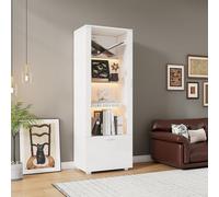 Moimhear Vetrina lucida illuminata a LED con porta in acrilico e 3 ripiani per collezioni, profumi e libri, 50 x 40 x 160 cm (bianco)