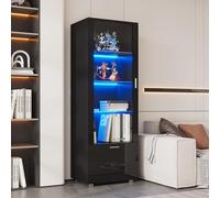 Moimhear Vetrina lucida illuminata a LED con porta in acrilico e 3 ripiani per collezioni, profumi e libri, 50 x 40 x 160 cm (nero)