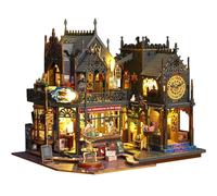 moin Moin 2405dh419 Set di kit fatti a mano in miniatura per casa delle bambole, Magic City, manuale di istruzioni in inglese, magia, castello, gatto, nero, negozio, hotel, luce LED, custodia in