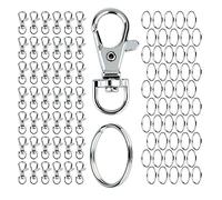 moinkerin 100 Pezzi Ganci Portachiavi Moschettoni Portachiavi (50 Moschettone Portachiavi e 50 Anelli Portachiavi) per l'Artigianato Fai-da-te, la Lavorazione della Resina e la Creazione di Gioielli